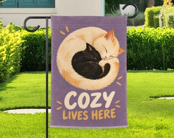 Cozy Cats Garden Flag, Black And Cream Cat Yard Decor, Cute Pet Lover Gift