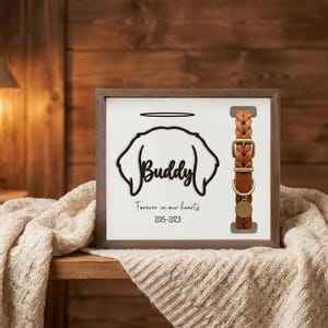 Personalized Pet Memorial Frame With Collar Display, Custom Dog Remembrance Shadow Box, Name and Dates Keepsake, Sympathy Loss a Beloved Pet