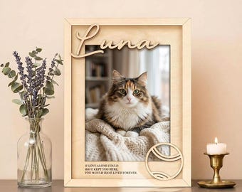 Personalized Pet Memorial Frame, Custom Cat Photo Keepsake, Wooden Sympathy Gift, Rainbow Bridge Tribute, Pet Loss Home Decor for Cat Lovers
