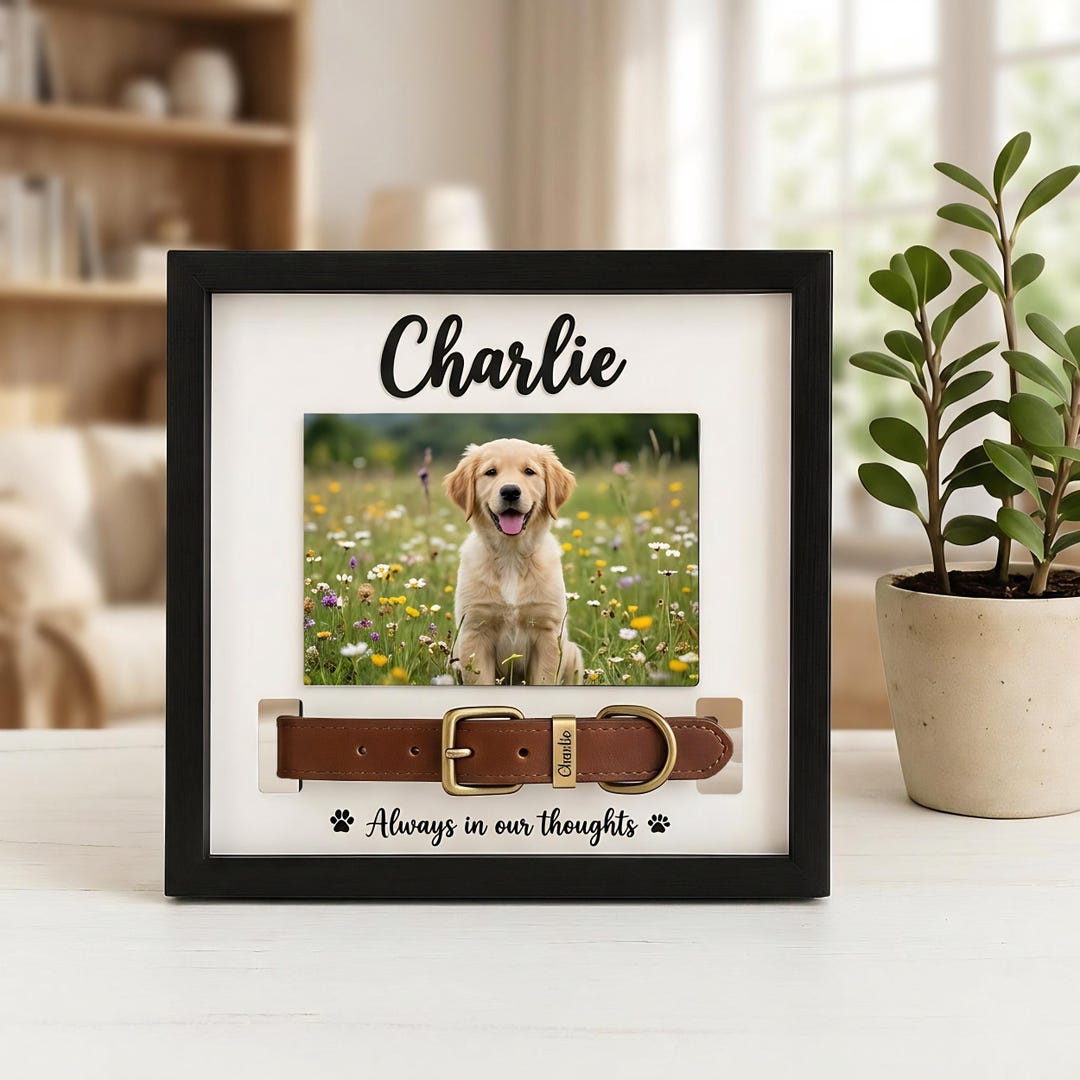Personalized Pet Memorial Frame With Custom Photo and Collar Display ...