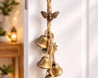 Handmade Brass Witch Bells Door Hanger, Pagan Protection Jingle Bells, Wiccan Decor