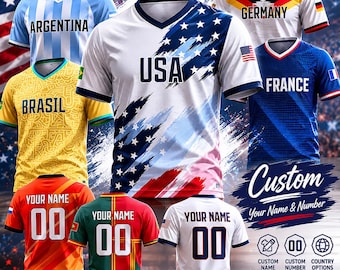 Camiseta de fútbol personalizada para la Copa del Mundo, camiseta de fútbol personalizada, camiseta de aficionado con nombre y número personalizados, Estados Unidos, Argentina, Brasil, Francia, Alemania