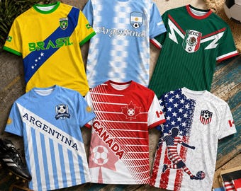 Custom World Cup Soccer Jersey, Personalized Football Fan Shirt, Brazil Argentina Mexico USA Canada Supporter Tee Gift