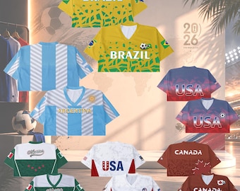 Custom World Cup Crop Jersey, Personalized Soccer Fan Crop Top, Women Football Shirt, Country Team Fan Outfit, Cute Game Day Jersey