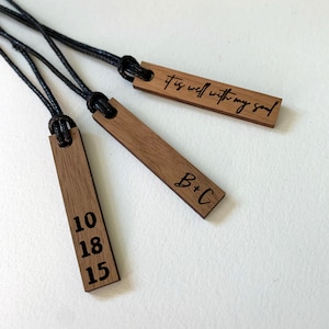 Personalized 5th Anniversary Gift for him Wood Necklace Engraved Custom Gift under 20 Personalized Gift for her 5 Year Anniversary Engraved