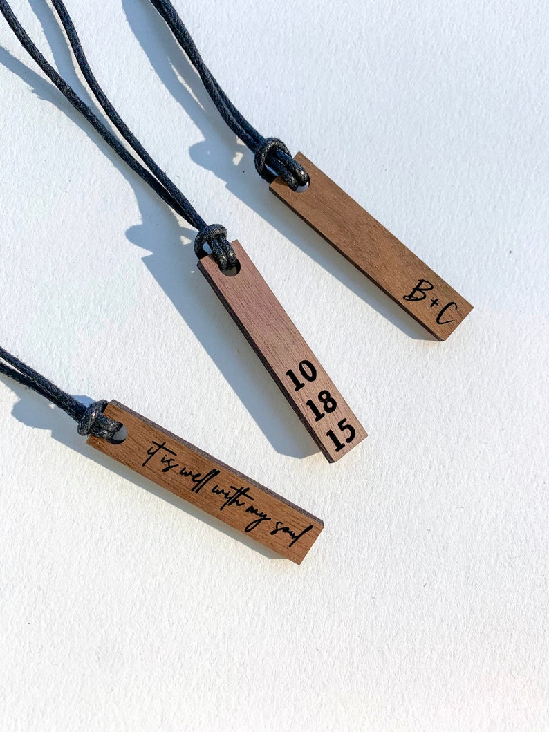 Personalized Wood Necklace Engraved Wood Necklace Wooden Etsy