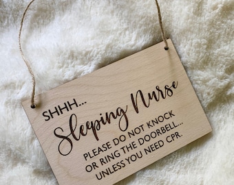 Sleeping Nurse Sign, Do Not Disturb Door Hanger