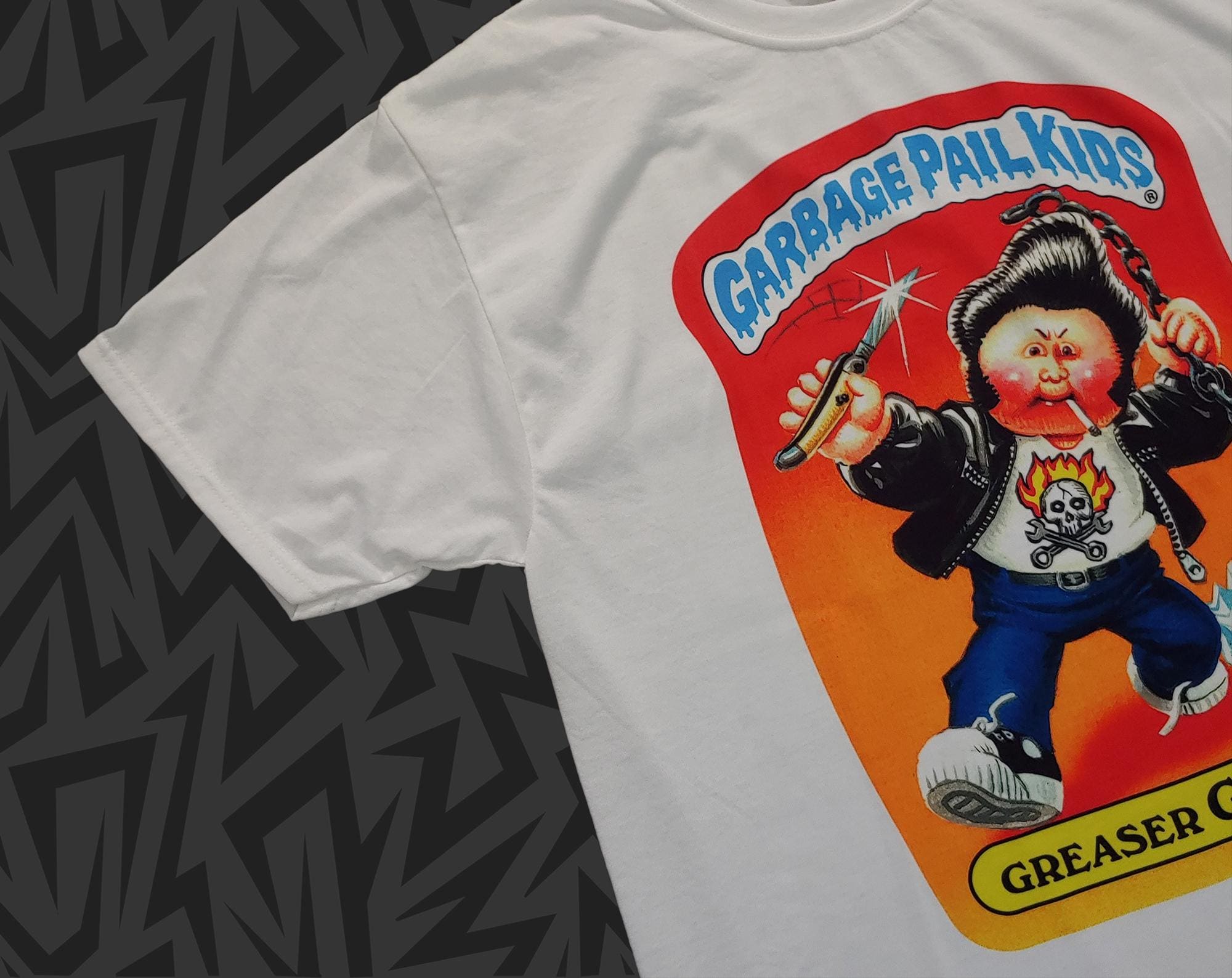 New Garbage Pail Kids T-shirt GREASER GREG 62a 1985 Gpk Series 2