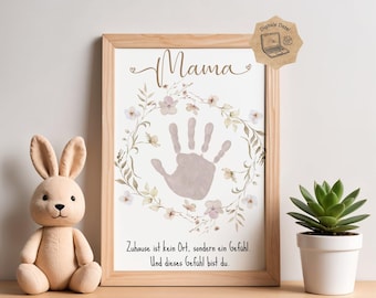 Szablon do druku wieńca kwiatowego z napisem „Dzień Matki” Elegancki prezent DIY dla mamy Rzemiosło dla dzieci Pamiątka cyfrowa Pobierz plik PDF na ostatnią chwilę