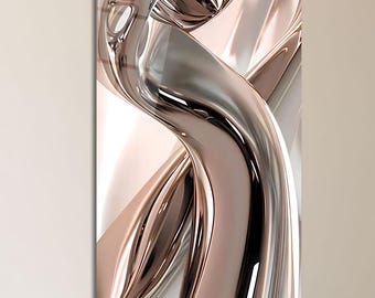 Quadri moderni color oro rosa, opere d'arte astratte metalliche per interni di lusso contemporanei.