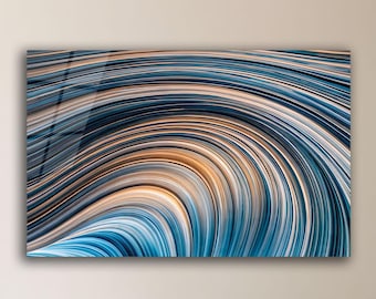 Opera d'arte murale moderna Flow, un'opera astratta blu e beige di grande impatto per interni di lusso.