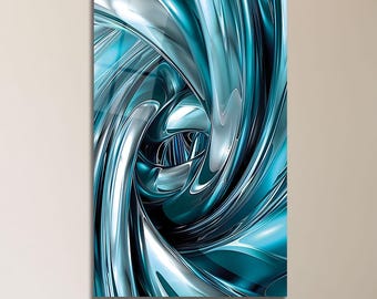 Teal Blue Glass Wall Art, Luxury Metallic Abstract Design, Modern Tempered Glass Decor
