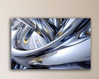 Decorazione murale in vetro argentato, design di lusso in metallo liquido, arredamento murale metallico moderno