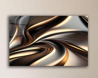 Black Gold Glass Wall Art, Luxury Metallic Abstract Design, Modern Tempered Glass Decor