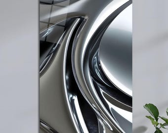 Quadri moderni cromati da parete, lussuose opere d'arte astratte metalliche per interni contemporanei.