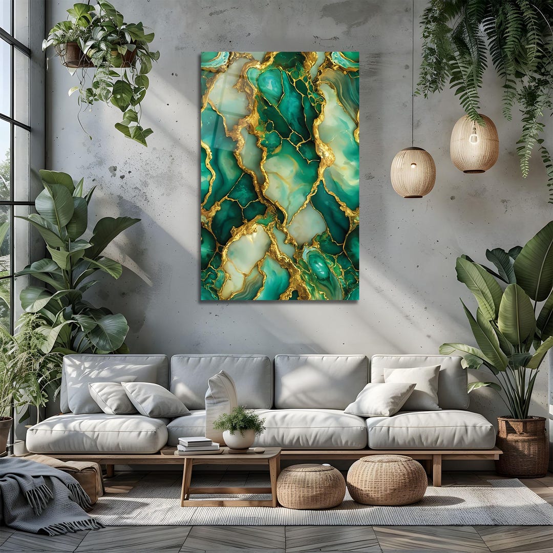 Emerald Marble Abstract Wall Art – Green Gold Luxury Stone Decor - Etsy
