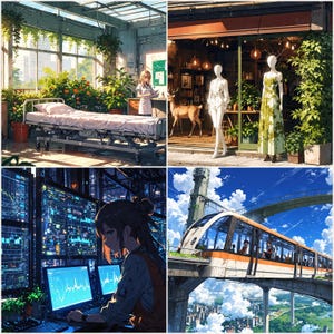 33 Solarpunk City Desktop Wallpaper | Cyberpunk Botanical Forest Greenhouse Bundle | Anime Ghibli Inspired | PC Mac Instant Download