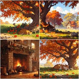 Autumn Cottagecore Anime Desktop Wallpapers | Cozy Forest Scenes (Digital Download)