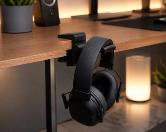 Under Desk Headphone Holder, Clamp Mount, Universal Headset Hanger, Matte Black Plastic