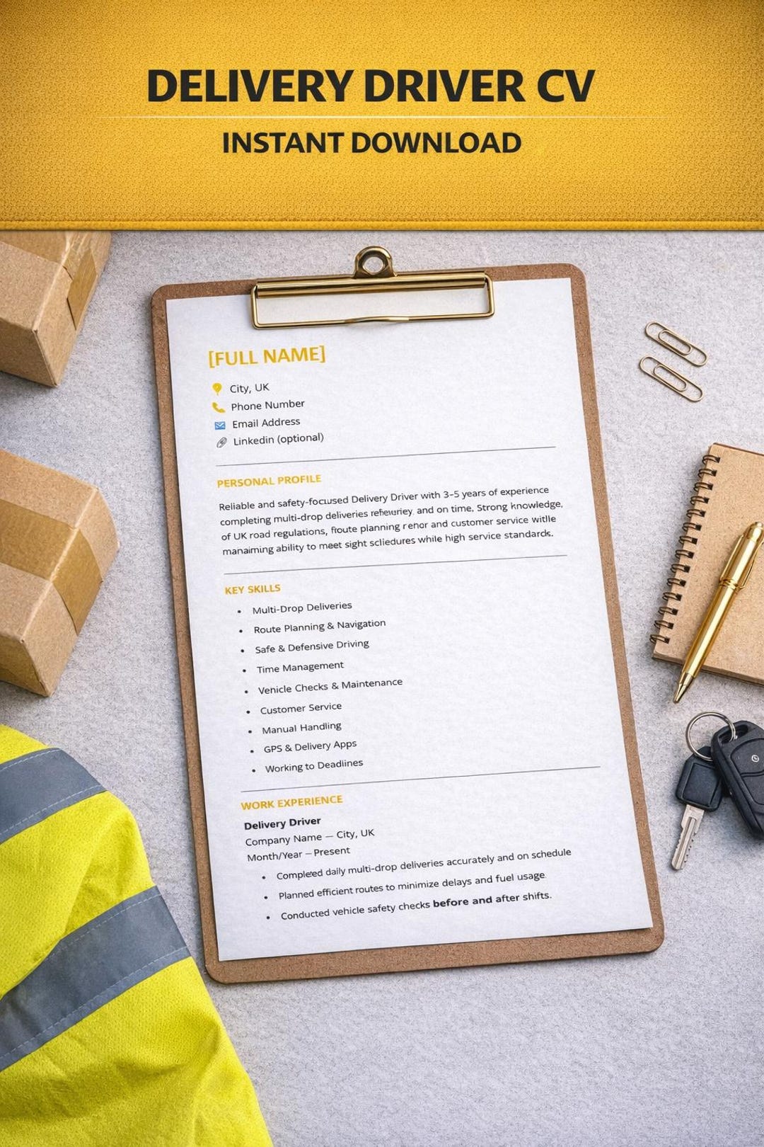 UK Delivery Driver CV Template | Ats-friendly Courier Resume (word ...
