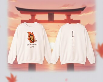 Set Your Heart Ablaze - Dual-Sided Flame & Katana Crewneck