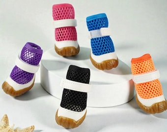 Zapatos transpirables de verano para perros, calzado suave antideslizante y calado para perros pequeños, chihuahuas y ositos de peluche. Calzado para mascotas al aire libre.