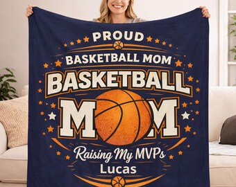Personalized Basketball Mom Blanket, Custom Sports Mom Gift with Kids Names, Raising My MVPs Throw, Basketball Mom Gift, Team Mom Blanket