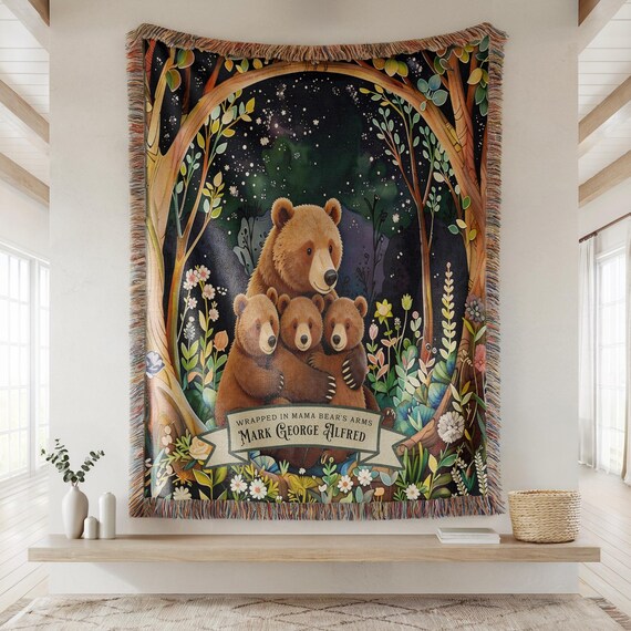 Personalized Mama Bear Blanket Teddy Bear Custom Personable Name Personally Customized Motherly Mothers Day Gift Mom Grandma Birthday