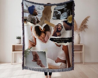 Personalized Mother’s Day Blanket, Custom Photo Collage Blanket for Mom, Pregnancy to Baby Memory Blanket, Gift from Daughter Son