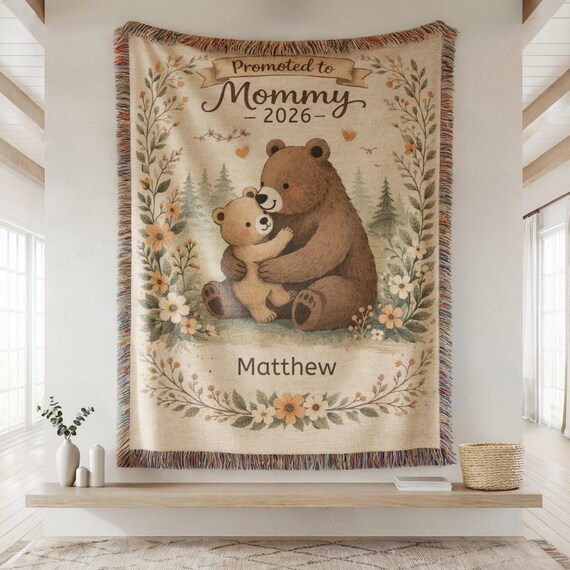 Personalized Mama Bear Blanket Teddy Bear Custom Personable Name Personally Customized Motherly Mothers Day Gift Mom Grandma Birthday
