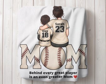 Gepersonaliseerde honkbal moeder deken, aangepaste moeder en zoon honkbal, sport moeder afbeelding, honkbal mama sublimatie, aangepaste jersey nummer moeder kunst