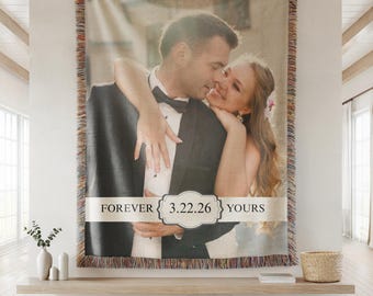 Personalized woven throw blanket, Personalized Cotton Throw blanket, Anniversary Wedding Gifts, family photo blanket, Custom Photo Throw
