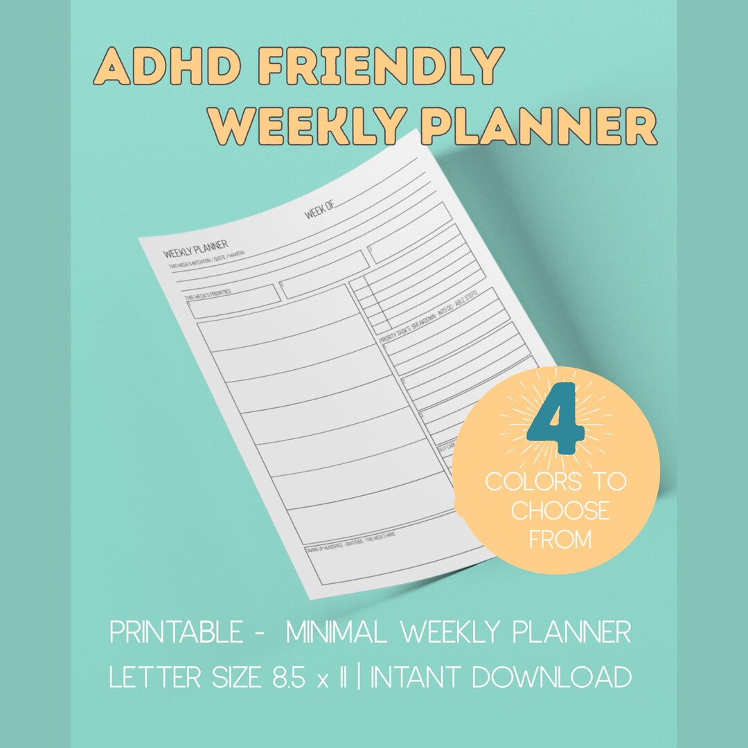 ADHD Friendly Weekly Planner Printable | Minimal and Mindful Planner ...
