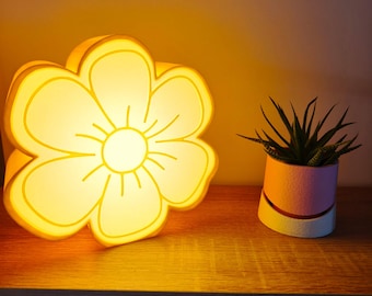 LED Flower Lamp Design – Modern Decorative Night Light, Soft Ambient Light for Bedroom and Living Room, 3D Printed Decorative Object in Pastel Memphis Style
