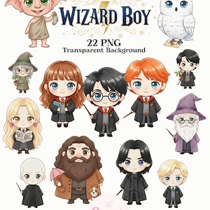 Paquete de imágenes prediseñadas de acuarela de niño mago, paquete de imágenes prediseñadas de escuela de magia, magia linda, imágenes prediseñadas de brujas, imágenes prediseñadas de magia, niño mago y amigos