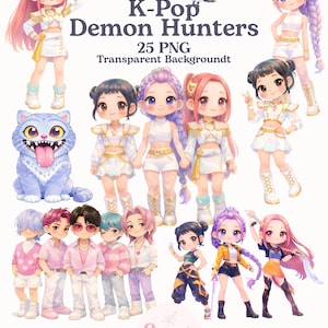 KPop Demon Hunter Clipart Bundle - Cute Idol Fantasy Clipart - Kpop Girl Group Inspired Art -Sublimation PNG - Digital and Instant Download