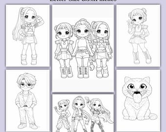 KPop Demon Hunter Clipart Bundel, 20 Kleurplaten van KPop Hunters, Aangepaste Kleurplaat, Printbare Kleurplaten, KPop Kleurboek