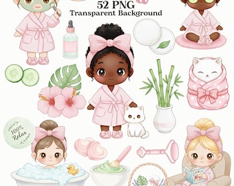 Spa Day Watercolor Clipart Bundle PNG, Spa Party, Girls at The Spa, Makeup, Beauty Party, Spa PNG, Beauty Party, Self-Care Illustrations
