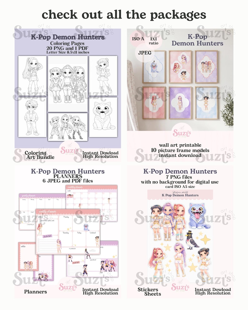 K-Pop Demon Hunter Clipart Bundel, Leuke Idol Fantasy Clipart, Kunst geïnspireerd op K-Pop meidengroepen, K-Pop Hunters Girls, Chibi K-Pop Illustraties PNG afbeelding 8