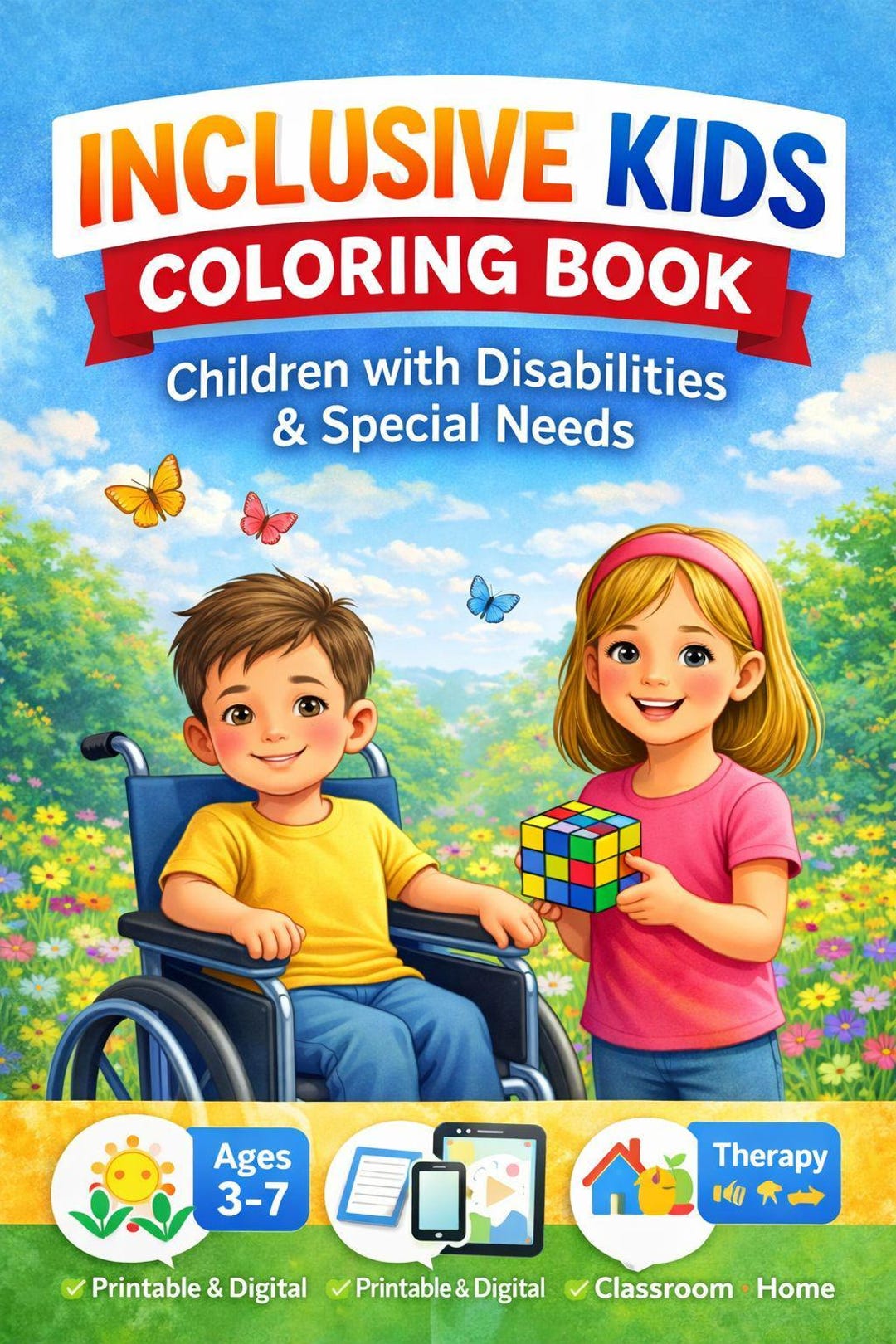 Disability Color Pages Coloring Book Digitable Download, Printable, Inclusive Kids Special ...