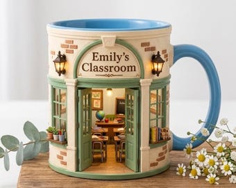 Personalized 3D Effect Classroom Mug, Custom Book Lover Gift, 2D Cozy Reading Room Nook Coffee Cup