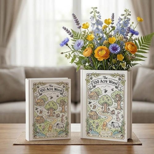 Vintage Winnie the Pooh Book Vase, Hundred Acre Wood Vase Decor, Pooh Nursery Decor, Storybook Flower Vase, Book Lover Ceramic Vase