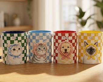 Custom Name Pet Stripped Ceramic Mug, Personalized Pets Portrait from Photo, Cute Pet Coffee Cup