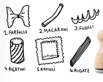 Mini timbre nouilles, tampon Farfalle, Macaroni, Tampon ravioli, Tampon pour la cuisine, Timbre Rigatoni, Timbre pour les recettes