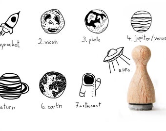 astronatics Tiny rubber stamp, rubberstamps for students, physics rubberstamps for young scientists, planets rubber stamps, aerospace design