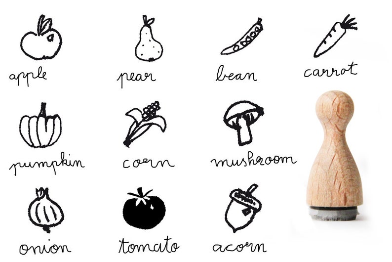 tomato stamp mini, mushroom rubber stamp, apple rubberstamp, pear rubber-stamp, bean, carrot, pumpkin, corn, mushroom, onion, tomato, image 9