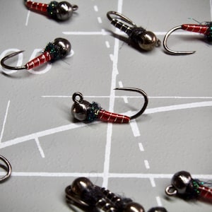 4-Pack Hand-Tied "Licorice" Euro Midge Flies | Red & Black Trout Nymphs