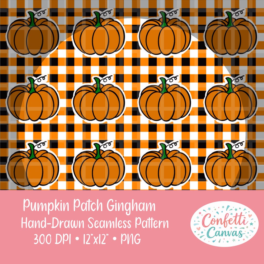 Pumpkin Patch Gingham Seamless Pattern | Fall Pumpkin Digital Paper ...
