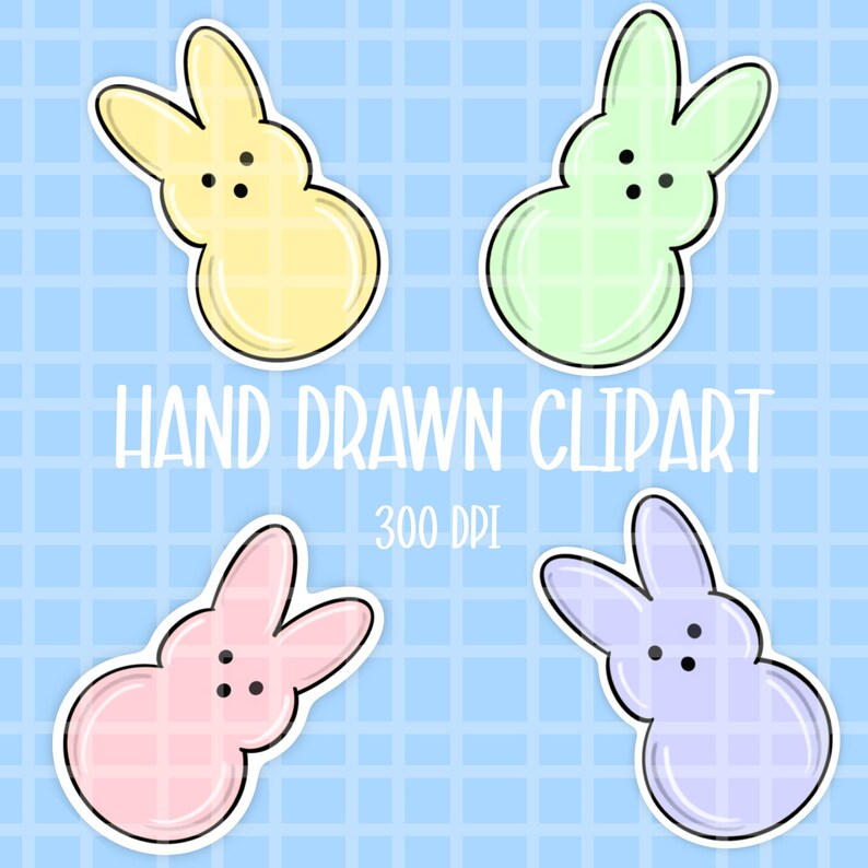 Peep Bunny Clip Art | Hand Drawn Easter Clipart | Pastel Bunny PNG ...