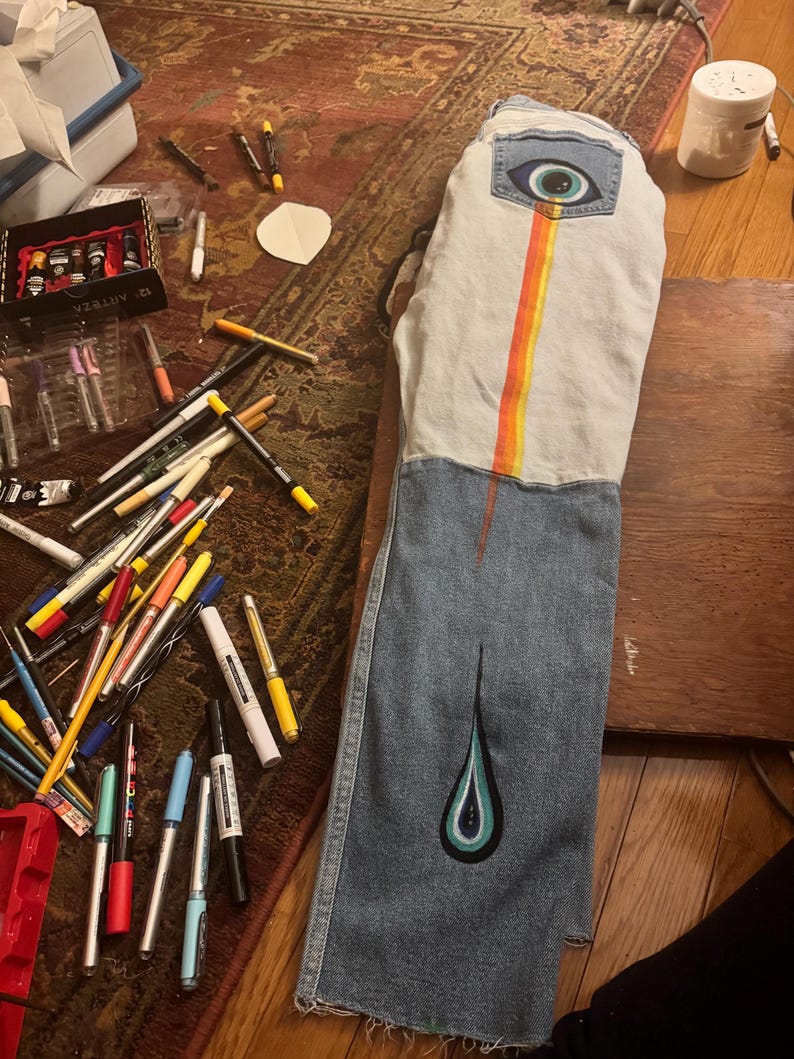 Red Eyes and Tears Handpainted Denim (S) image 6